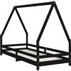 vidaXL Letto per bambini nero 80x200 cm in legno di pino massiccio