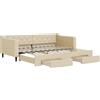 vidaXL Lettino allungabile con cassetti crema 90x200 cm in tessuto