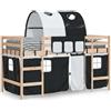 vidaXL Letto a soppalco per bambini con tunnel bianco e nero 80x200 cm in legno di pino