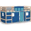 vidaXL Letto a soppalco per bambini con tende blu 80x200 cm in legno di pino massiccio