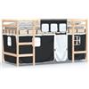 vidaXL Letto a soppalco per bambini con tende bianco e nero in legno di pino massiccio