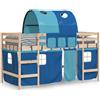 vidaXL Letto a soppalco per bambini con tunnel blu 80x200 cm in legno di pino massiccio