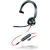 Poly Blackwire 3315 cuffie monoaurali USB-C, certificate per Microsoft Teams, + spinotto da 3,5 mm + adattatore USB-C/A, cablate, ufficio/call center, 103 g, cuffie, nero