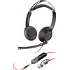 Poly Cuffie stereo Poly Blackwire 5220 con cavo USB-C + jack da 3,5 mm + adattatore USB-C/A, con cavo, per uso professionale/quotidiano, 162,5 g, cuffie, nero