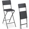 Relaxdays Sgabelli da bar pieghevoli Relaxdays, set da 2, effetto rattan, con schienale, L x P x A: 115 x 44 x 63 cm, sgabello da bar, PE e metallo, grigio