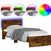 vidaXL Struttura letto con testiera e luci LED rovere fumé 90x200cm