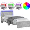 vidaXL Struttura letto con testiera e luci LED grigio cemento 90x200 cm