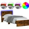 vidaXL Struttura letto con testiera e luci LED in rovere fumé 75x190cm