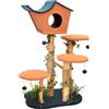 fudajo Tiragraffi Fudajo con decorazione vegetale 135 cm, tiragraffi per gatti con pelliccia di orsetto e legno di pero, casetta per gatti con palline da gioco, mobili per gatti con piattaforme