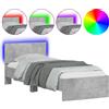 vidaXL Struttura letto con testiera e luci LED grigio cemento 90x190 cm