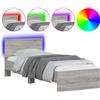 vidaXL Struttura letto con testiera e luci LED Grigio Sonoma 75x190 cm