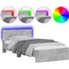 vidaXL Struttura letto con testiera e luci LED grigio cemento 100x200 cm
