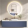 PonteSino HOKOSpecchio da bagno rotondo antiappannamento 80 cm con cornice+interruttore a sfioramento+cambio di luce Bianco caldo-bianco freddo-neutro La luce può essere accesa con l'interruttore a sfioramento e l'interruttore a parete