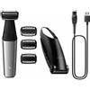 Philips BODYGROOM Series 5000 BG5021/15 Rifinitore impermeabile per corpo e zone intime, wet & dry, batteria ricaricabile, nero, argento