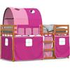 vidaXL Letto a castello con tende rosa 90x190 cm in legno di pino massiccio