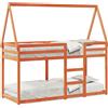 vidaXL Letto a castello con tetto marrone cera 90x200 cm in legno di pino massiccio