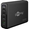 Goobay 65885 Caricabatterie rapido multiporta USB-C™ PD GaN (240 W) nero, nero, 1,5 m - 3x connessioni USB-C™ (Power Delivery) e 1x connessione USB-A