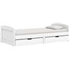 vidaXL Divano letto con 2 cassetti IRUN Bianco 90x200cm Legno massello di pino