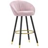 MAURO FERRETTI Sgabello Bar Prague in Velluto Rosa e Legno - 55x56x104 cm - Gambe con Dettagli Dorati e Poggiapiedi Circolare, Stile Glam Elegante