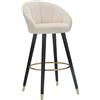 MAURO FERRETTI Sgabello Bar Prague in Velluto Crema e Legno - 55x56x104 cm - Gambe con Dettagli Dorati e Poggiapiedi Circolare, Stile Glam Elegante