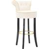 MAURO FERRETTI Sgabello Bar Luxy Crema in Velluto Sintetico - 46x48x96 cm - Schienale Comodo e Poggiapiedi in Metallo Dorato - Design Glam Essenziale