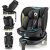 Lionelo Seggiolino per bambini Lionelo Navy i-Size 360° EasyTurn base girevole, 40-150 cm, installazione con ISOFIX e gamba di supporto, standard R129 - Nero Turchese