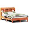 vidaXL Letto in legno massiccio con ripiano senza materasso Wax brown 135x190 cm