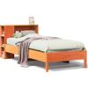 vidaXL Letto in legno massiccio con ripiano senza materasso Wax brown 100x200 cm