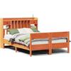 vidaXL Letto in legno massiccio con ripiano senza materasso Wax brown 135x190 cm