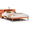 vidaXL Letto in legno massiccio con ripiano senza materasso Wax brown 135x190 cm