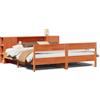 vidaXL Letto in legno massiccio con ripiano senza materasso Wax brown 200x200 cm