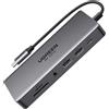 Ugreen Hub Usb-C Ugreen Cm681, 4X Usb, 2X Hdmi, Displayport, Rj45, Sd/Tf, Aux, Pd 100W (Szary)
