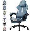 GTPLAYER Sedia da gioco Poltrona da gioco ergonomica Sedia da scrivania con superficie in tessuto Sedia da ufficio traspirante Cuscino a molla con poggiapiedi Blu