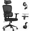 SENSE7 VENO Sedia da ufficio ergonomica - Sedia da scrivania nera, schienale diviso, poggiatesta, schienale in rete, rotelle in gomma, sedia da ufficio per l'home office, portata 120 kg