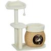 PawHut Tiragraffi da 79 cm con cuccia per gatti fino a 5 kg, bianco crema