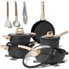 Just Perfecto JL-889: set di 14 pentole e padelle da cucina, colore nero, effetto granito