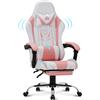 COLAMY Sedia da gioco - Sedia ergonomica per computer con poggiapiedi, supporto lombare, poggiatesta, funzione girevole a 360° e schienale alto, rosa