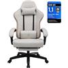 GTPLAYER Sedia da gioco Poltrona ergonomica da gioco Sedia da scrivania PC Gamer Sedia da corsa con superficie in tessuto, cuscino di seduta in piuma con poggiapiedi Beige