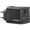 Verbatim Gan 65W 2Xusb-C/Usb-A caricatore di rete + adattatore Eu/Uk/Us Nero/Nero 32217