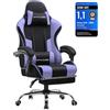 GTPLAYER Sedia da ufficio Sedia da gioco Poltrona da gioco in tessuto Sedia da gioco ergonomica con poggiapiedi, poggiatesta cuscino lombare, sedia da gioco imbottita, viola