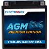 Electronicx Batteria elettronica per moto YTX16-BS AGM 12 V, 16 Ah, 235 A/EN - batteria AGM ad alte prestazioni, esente da manutenzione e a prova di perdite