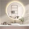 PonteSino HOKO LED Specchio da parete rotondo 60 cm Orologio antiappannamento Design moderno Interruttore a sfioramento e bianco caldo/freddo