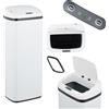 Relaxdays Cestino con sensore, 50 l, coperchio elettrico, porta sacchetti, cestino da cucina, bianco
