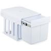 Relaxdays Cestino da incasso, 3 scomparti, 15 l e 8 l, L x P x A: 35,1 x 34,3 x 48 cm, estraibile, sistema di raccolta differenziata per mobile base, bianco