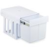 Relaxdays Cestino da incasso, 2 scomparti, 2 x 15 l, L x P x A: 35,1 x 34,3 x 48 cm, estraibile, sistema di raccolta differenziata per mobile base, bianco