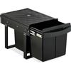 Relaxdays Cestino da incasso, 2 scomparti, 2x 15 l, A x L x P: 34,6 x 34 x 51,8 cm, estraibile, sistema di raccolta rifiuti per mobile base, nero