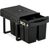 Relaxdays Cestino da incasso, 4 scomparti, 4x 8 l, A x L x P: 34,6 x 34 x 51,8 cm, estraibile, sistema di raccolta rifiuti per mobile base, nero