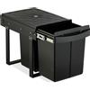 Relaxdays Cestino da incasso, 2 scomparti, 2x 20 l, A x L x P: 41,3 x 34 x 51,8 cm, estraibile, sistema di raccolta rifiuti per mobile base, nero