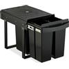 Relaxdays Cestino da incasso, 3 scomparti, 20 l (2 x 10 l), L x P x A: 41,3 x 34 x 51,8 cm, estraibile, sistema di raccolta rifiuti per mobile base, nero