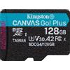Kingston Technology 128 GB microSDXC Canvas Go Plus Gen4 200R A2 U3 Confezione singola senza ADP